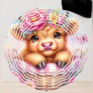 NEW Cute Cow 3D Wind Spinner with Floral Accents